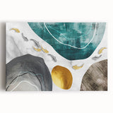 Abstract wall art featuring vibrant strokes and lines in shades of blue, yellow, and red on stretched canvas, perfect for contemporary home decor.