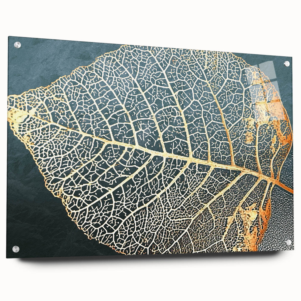 Abstract wall art featuring colorful strokes and lines on acrylic glass, displayed from a side view with pins, ideal for modern home decor.