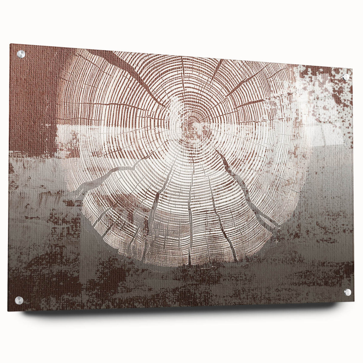 Abstract wall art design featuring colorful strokes and lines on acrylic glass, showcasing a modern aesthetic with a side view highlighting pin mounting.