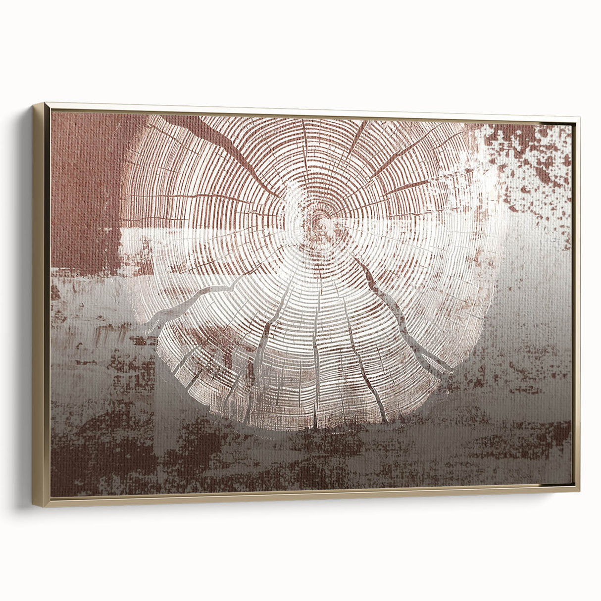 Framed canvas wall art showcasing a modern abstract design with gold strokes and lines, ideal for contemporary home decor, viewed from the side.