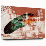 Abstract wall art design featuring dynamic strokes and lines in vibrant colors, displayed in an acrylic glass frame, showcasing a modern aesthetic perfect for contemporary decor.