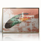 Framed wall art featuring an abstract design of gold strokes and lines against a dark background, perfect for modern decor and enhancing interior spaces.