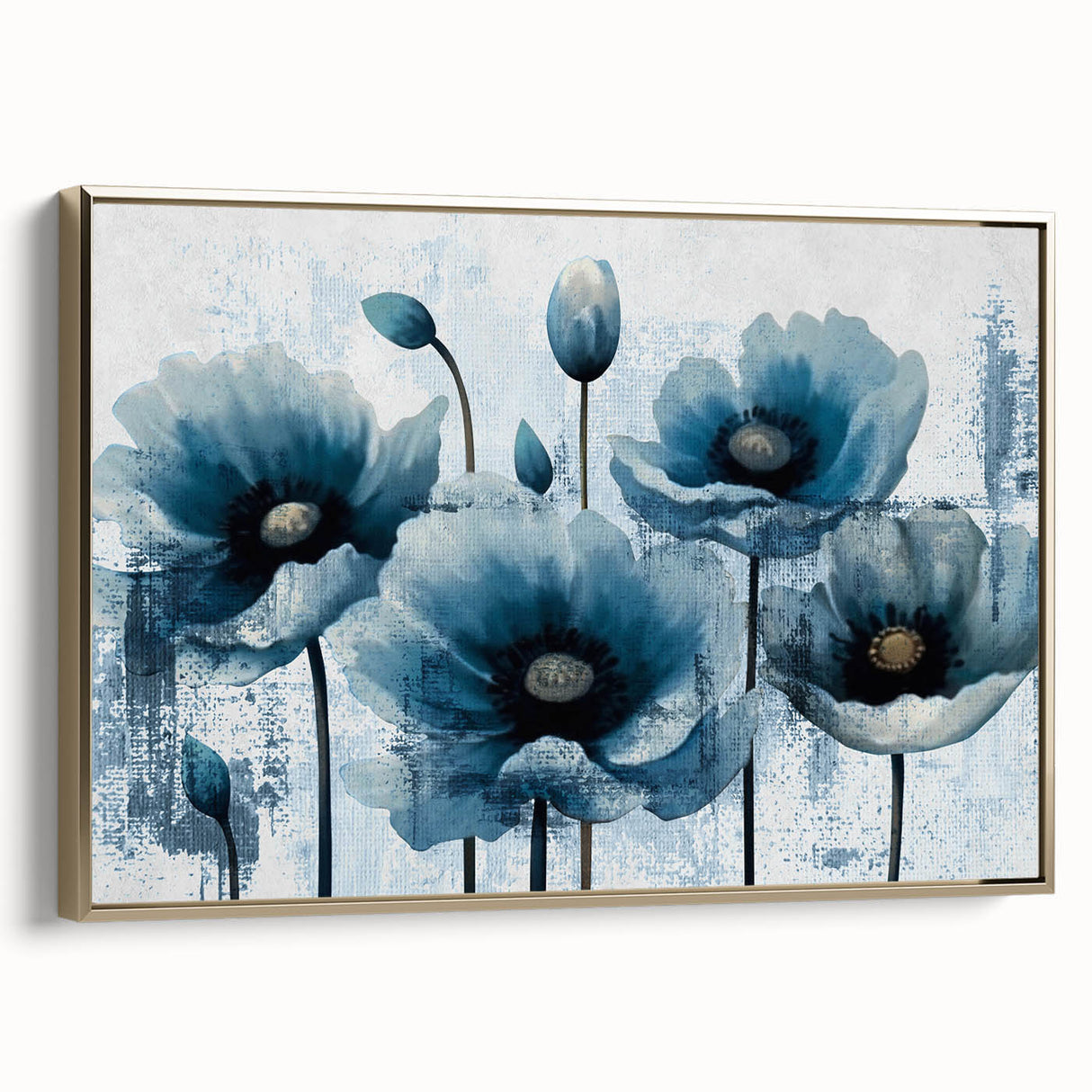 Framed abstract wall art featuring strokes and lines in gold and neutral tones, showcasing a modern design that enhances contemporary decor.