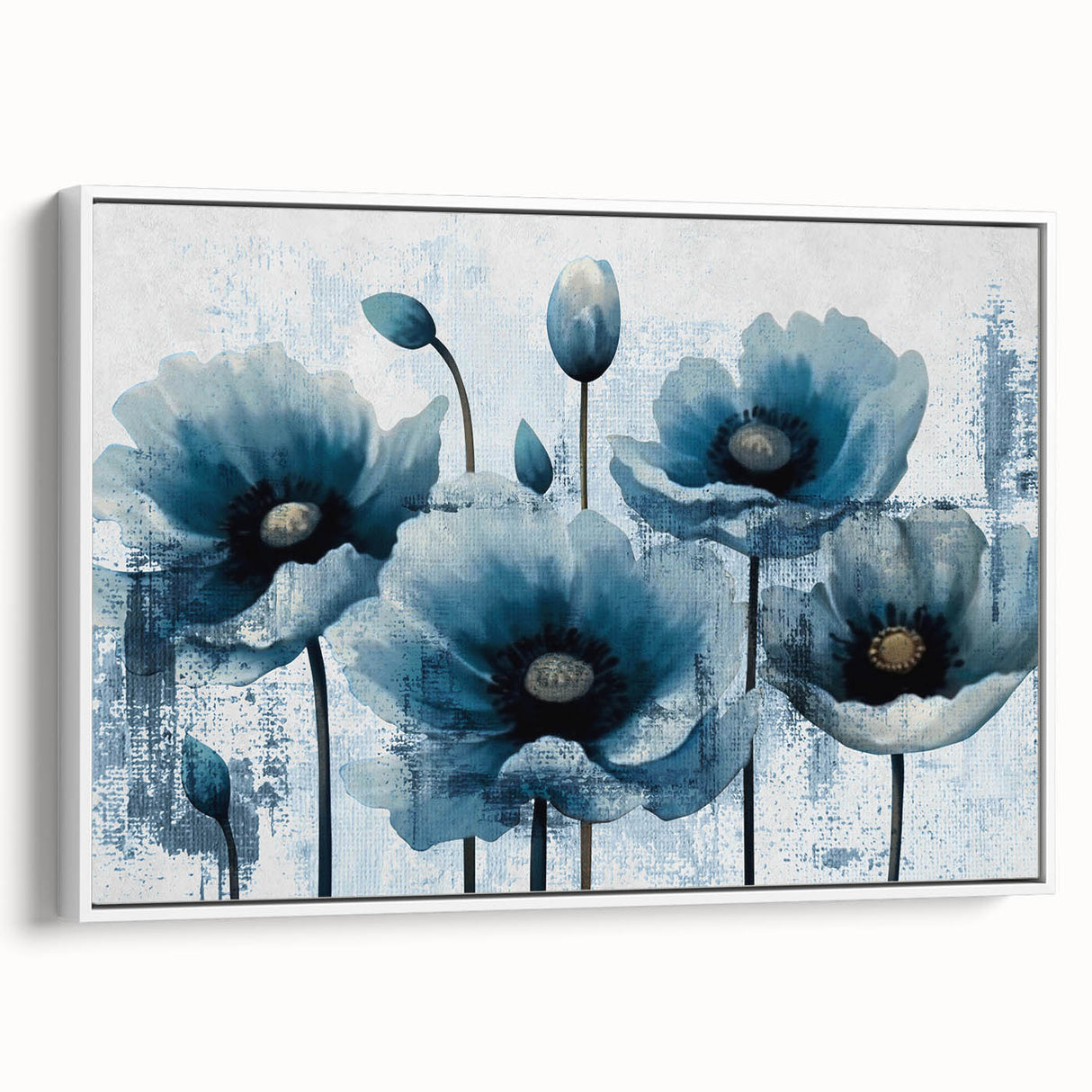 Framed canvas wall art showcasing an abstract design of colorful strokes and lines, set against a white background; ideal for modern home decor.