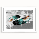 Abstract wall art featuring colorful strokes and lines in a modern design, framed with a white mat, suitable for home decor or office settings.