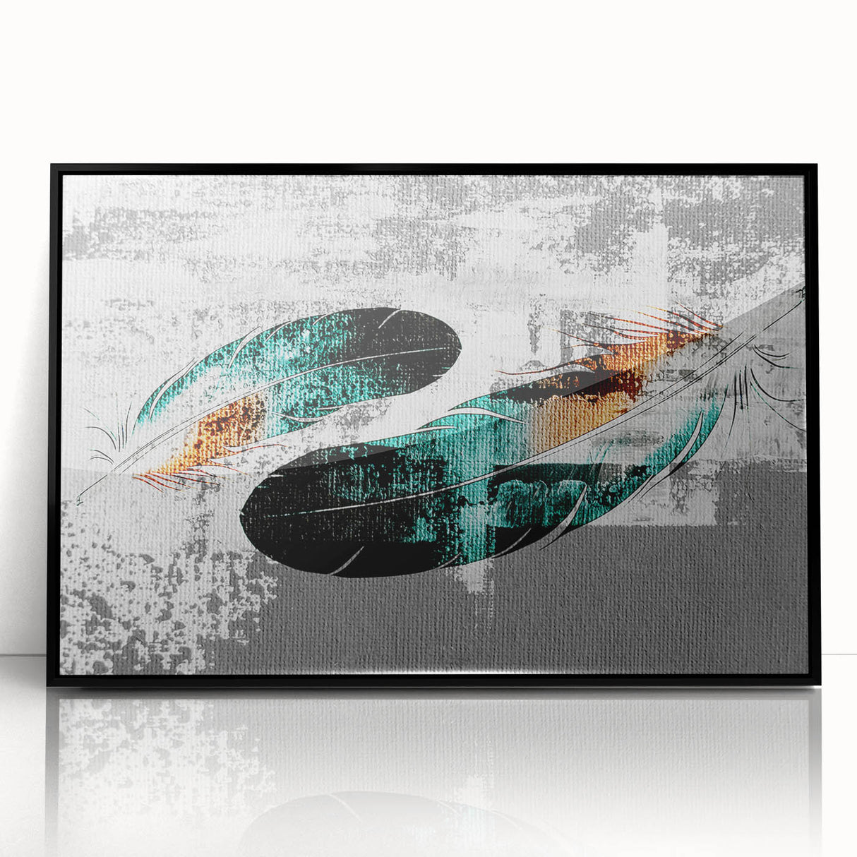 Framed wall art featuring an abstract design of colorful strokes and lines in vibrant hues, set against a sleek black frame, ideal for modern decor.