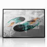 Framed wall art featuring an abstract design of colorful strokes and lines in vibrant hues, set against a sleek black frame, ideal for modern decor.