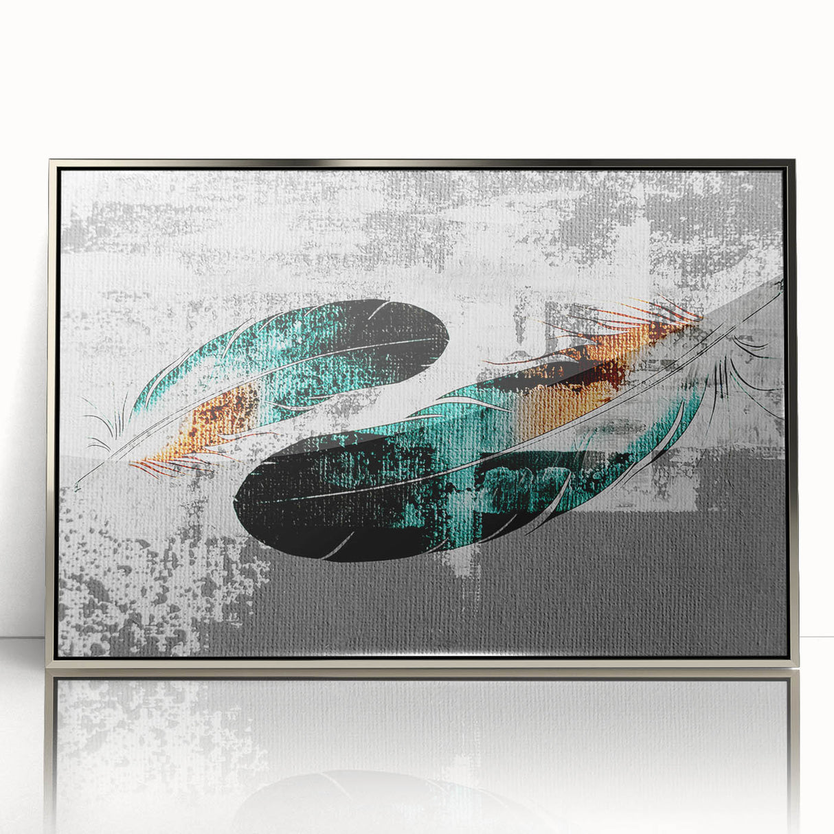 Framed wall art featuring an abstract design of colorful strokes and lines with a sleek silver frame, perfect for modern home decor and artistic interiors.