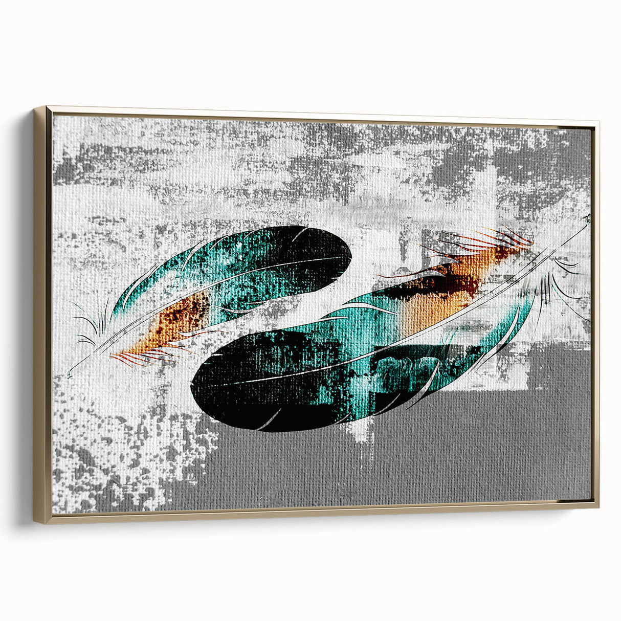 Framed canvas wall art showcasing an abstract design of gold strokes and lines, elegantly displayed from the side, perfect for modern decor.