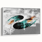 Framed wall art showcasing an abstract design of colorful strokes and lines, featuring a sleek white frame and side view display, perfect for modern decor.