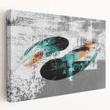 Stretched canvas wall art featuring an abstract design of colorful strokes and lines, showcasing vibrant hues of blue, orange, and yellow, ideal for modern decor.