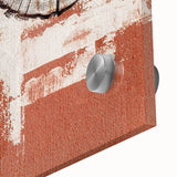 Close-up of an abstract wall art design featuring vibrant strokes and lines in shades of blue, orange, and yellow, printed on high-quality acrylic glass for a modern home decor accent.