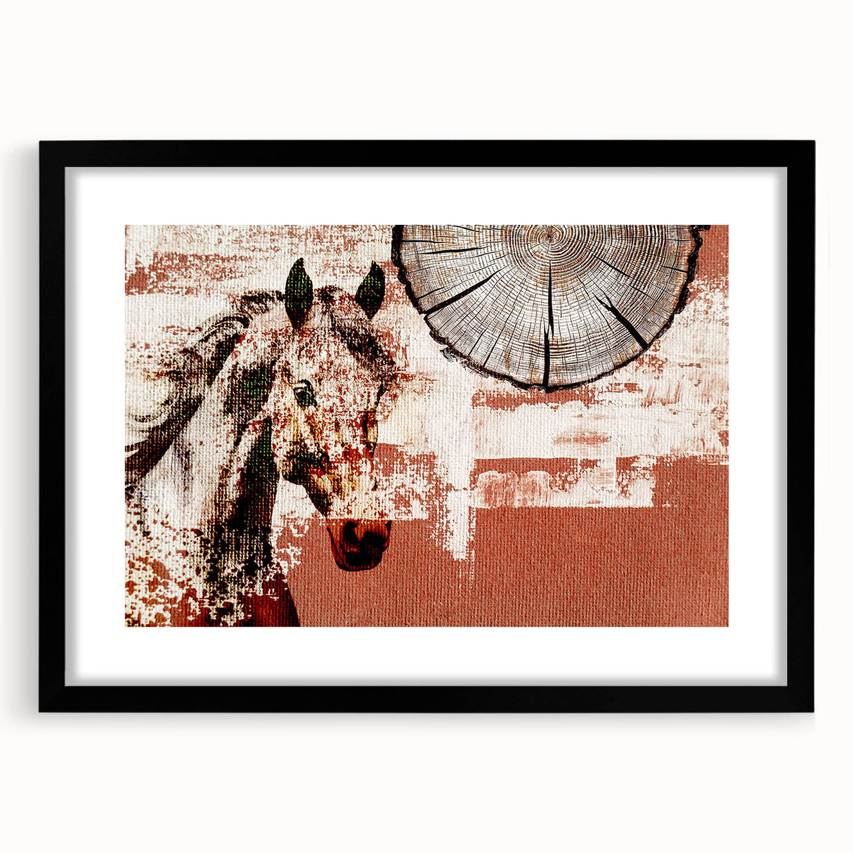 Abstract wall art print featuring dynamic strokes and lines in a black frame with a mat, perfect for modern home decor, enhancing interior aesthetics.