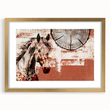 Abstract wall art featuring gold and black strokes and lines, elegantly framed with a mat, perfect for modern home decor. Ideal for stylish living spaces.