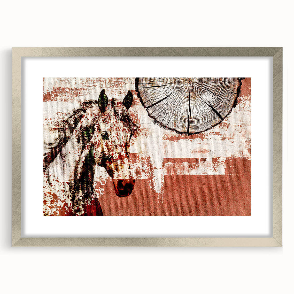 Abstract strokes and lines design in a modern silver frame with a mat, showcasing a stylish wall art piece ideal for contemporary home decor.