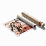 Abstract wall art print featuring vibrant strokes and lines in shades of blue, orange, and yellow, designed for modern home decor. Ideal for adding a contemporary touch to living spaces.