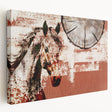 Abstract strokes and lines in vibrant colors create a modern wall art design on stretched canvas, showcasing a side view of the artistic piece.