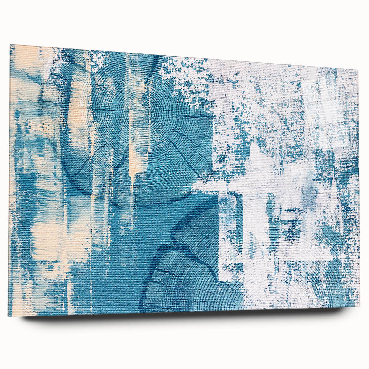 Abstract wall art featuring colorful strokes and lines in a modern design, showcasing a side view of the acrylic glass frame, perfect for contemporary decor.