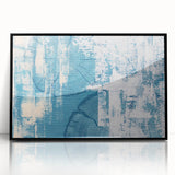 Framed wall art showcasing an abstract design of colorful strokes and lines, featuring a black frame and acrylic glass, ideal for modern home decor.