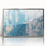 Framed wall art featuring an abstract design of strokes and lines in vibrant colors, accented with a sleek silver frame, perfect for modern decor.