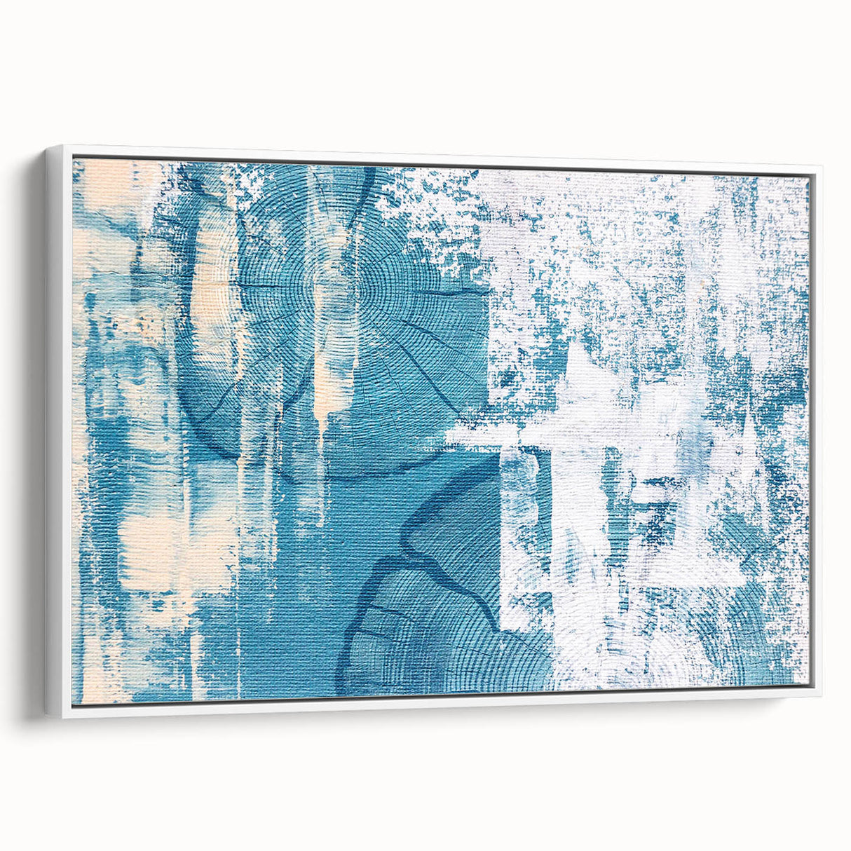 Framed canvas art showcasing an abstract design of colorful strokes and lines, presented in a sleek white frame, perfect for modern home decor.