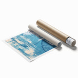 Abstract wall art print featuring vibrant strokes and lines in a blend of blue, orange, and yellow hues, ideal for modern home decor. Perfect for adding a contemporary touch to any living space or office.