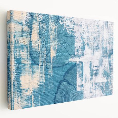 Abstract canvas wall art featuring vibrant strokes and lines in shades of blue, yellow, and gray, showcasing a modern design ideal for contemporary home decor.