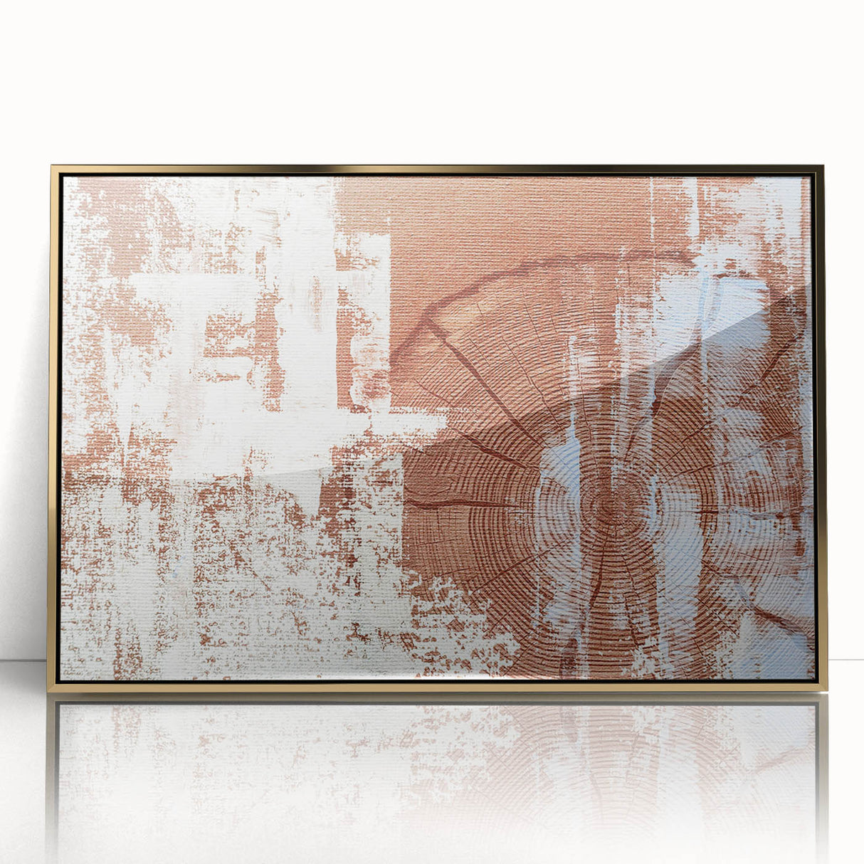 Framed acrylic wall art showcasing an abstract design with gold strokes and lines, perfect for modern decor. Ideal for enhancing contemporary living spaces.