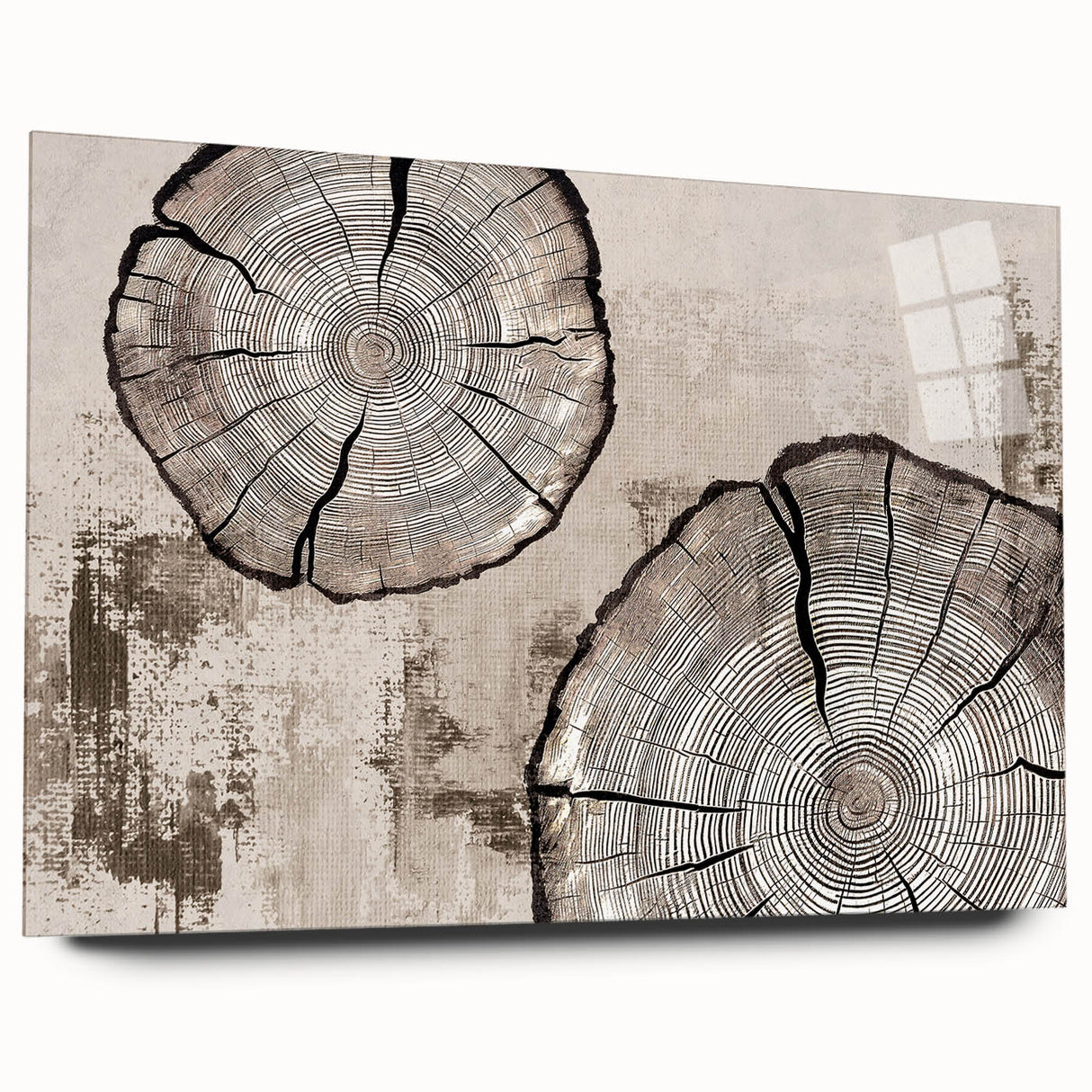 Abstract wall art featuring colorful strokes and lines in a modern design, displayed on acrylic glass with a side view, perfect for contemporary decor.