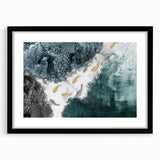 Abstract wall art featuring a striking design of multicolored strokes and lines in a sleek black frame with a mat, ideal for modern home decor.