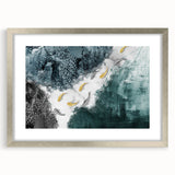 Abstract strokes and lines design wall art in a sleek silver frame with matting, showcasing modern aesthetics and vibrant colors, perfect for contemporary decor.