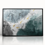 Framed wall art featuring an abstract design of colorful strokes and lines in a sleek black frame, perfect for modern home decor and art enthusiasts.