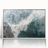 Framed wall art featuring an abstract strokes and lines design in vibrant colors, showcasing a modern aesthetic. The artwork is displayed in a sleek white frame, perfect for enhancing contemporary decor.