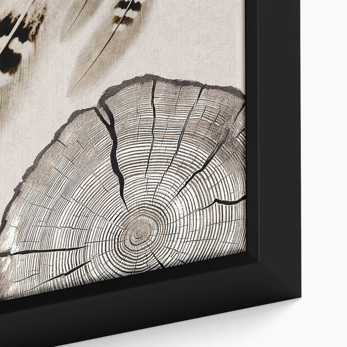 Close-up of a framed canvas artwork showcasing an abstract design with vibrant strokes and lines in shades of blue and gold, perfect for modern home decor.