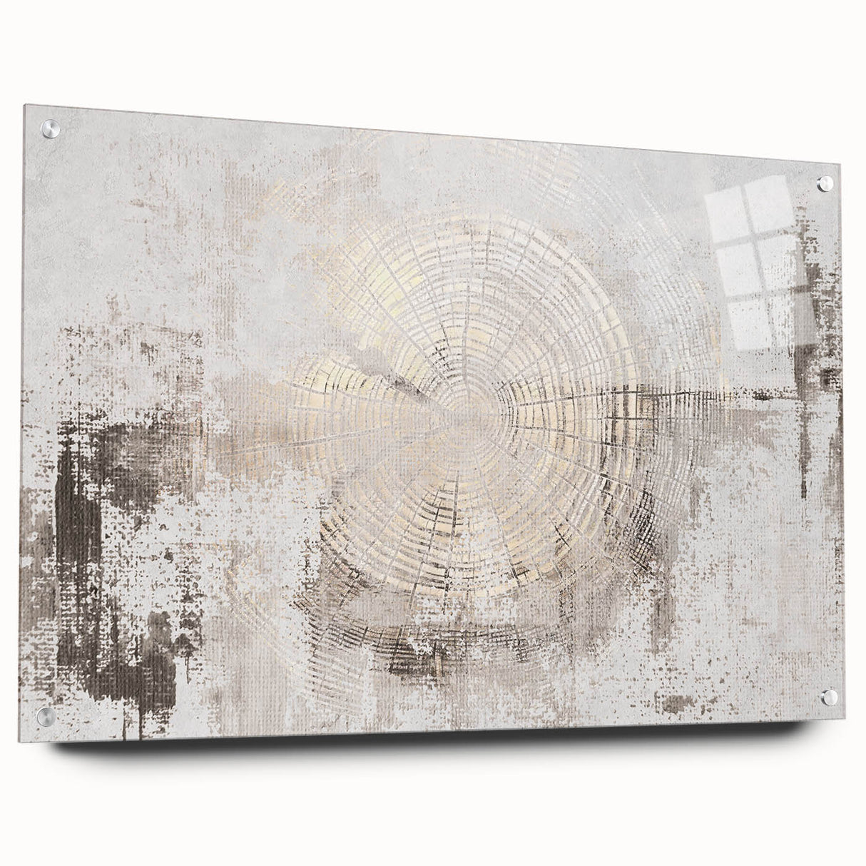 Abstract strokes and lines in a modern wall art design printed on acrylic glass, showcasing vibrant colors and dynamic patterns, ideal for contemporary decor.