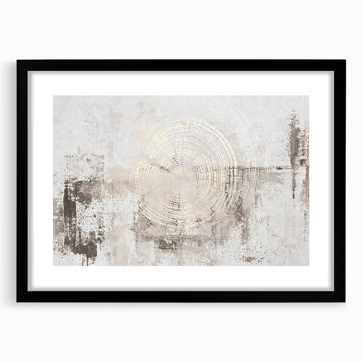 Abstract wall art featuring a collection of vibrant strokes and lines in various colors, framed in a sleek black frame with a mat, ideal for modern decor.