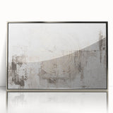 Framed wall art featuring an abstract design of strokes and lines in silver and white, showcasing modern decor aesthetics. Ideal for contemporary living spaces.