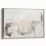 Framed wall art piece showcasing an abstract design of strokes and lines in gold hues, set against a minimalist background, ideal for modern decor.