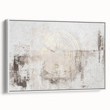 Framed canvas wall art displaying an abstract design of colorful strokes and lines in a modern white frame, ideal for contemporary home decor.