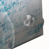 Close-up of an abstract wall art piece showcasing vibrant strokes and lines in shades of blue, yellow, and pink, designed for modern decor enhancement.