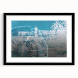 Abstract strokes and lines wall art design in a black frame with a mat, showcasing modern artistic elements and a sophisticated color palette. Ideal for contemporary home decor.