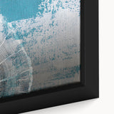 Close-up of an abstract strokes and lines design in vibrant colors on a framed canvas, showcasing modern wall art perfect for contemporary decor.