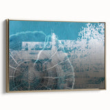 Framed canvas wall art showcasing an abstract design with gold strokes and lines, set against a neutral background, ideal for modern home decor.