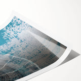 Abstract wall art print showcasing vibrant strokes and lines in shades of blue, orange, and yellow, perfect for modern home decor. Ideal addition to living spaces or offices.