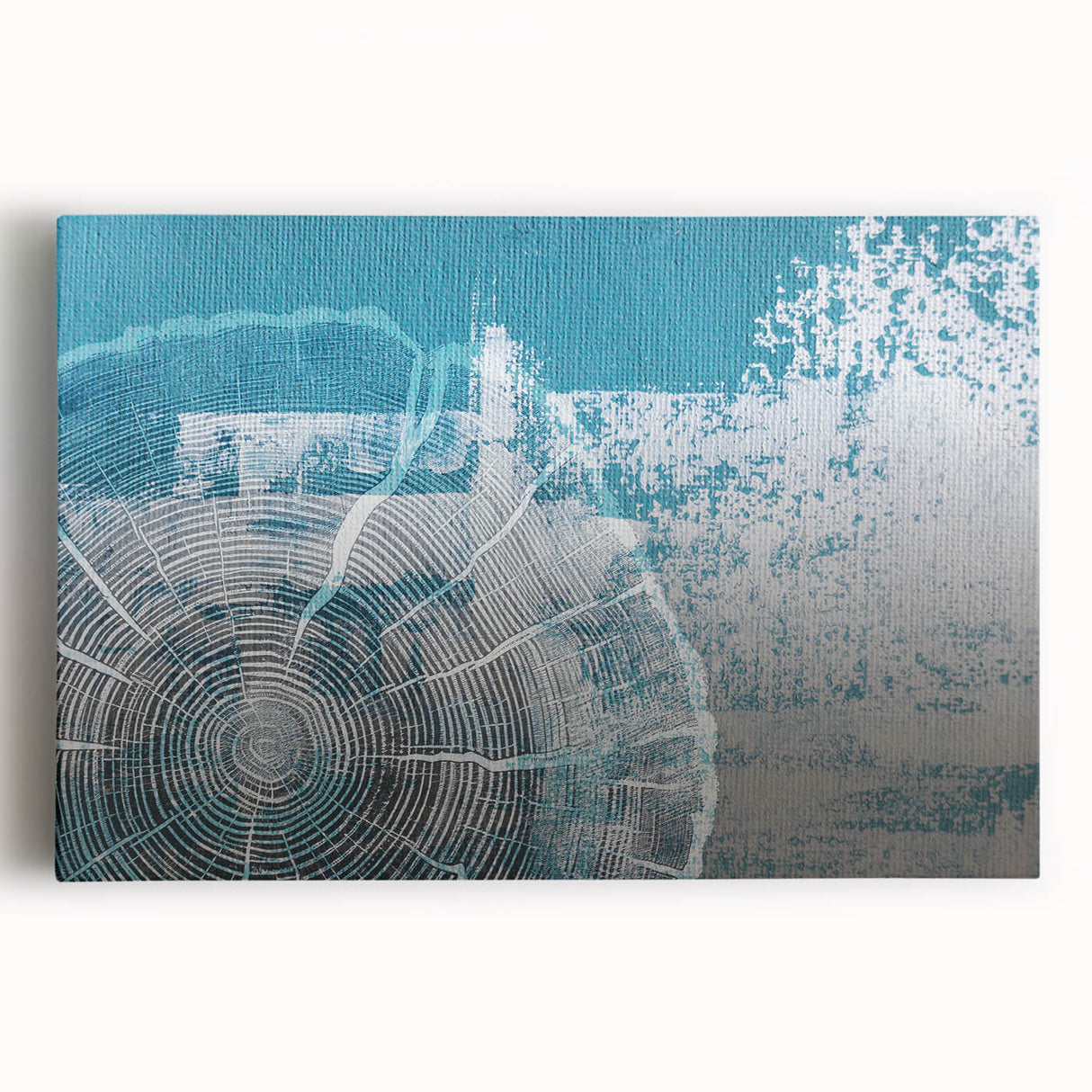 Abstract wall art design featuring vibrant strokes and lines in shades of blue, pink, and gold, printed on a stretched canvas, ideal for modern home decor.