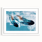 Abstract wall art featuring a modern design of colorful strokes and lines in a white frame with a mat, perfect for contemporary home decor and artistic spaces.