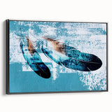 Framed wall art displaying an abstract design of colorful strokes and lines on a textured canvas, viewed from the side, perfect for modern decor.