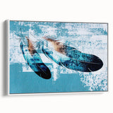 Framed canvas wall art showcasing an abstract design with colorful strokes and lines, set against a white background, enhancing modern home decor aesthetics.