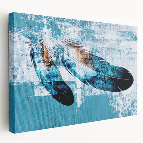Abstract wall art featuring vibrant strokes and lines in a dynamic design, printed on stretched canvas with a side view showcasing its depth and texture. Perfect for modern decor.