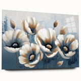 Abstract wall art featuring fluid strokes and lines in a vibrant color palette of blues, oranges, and greens, displayed in a sleek acrylic frame. This modern design enhances contemporary spaces and adds a touch of elegance to any decor.